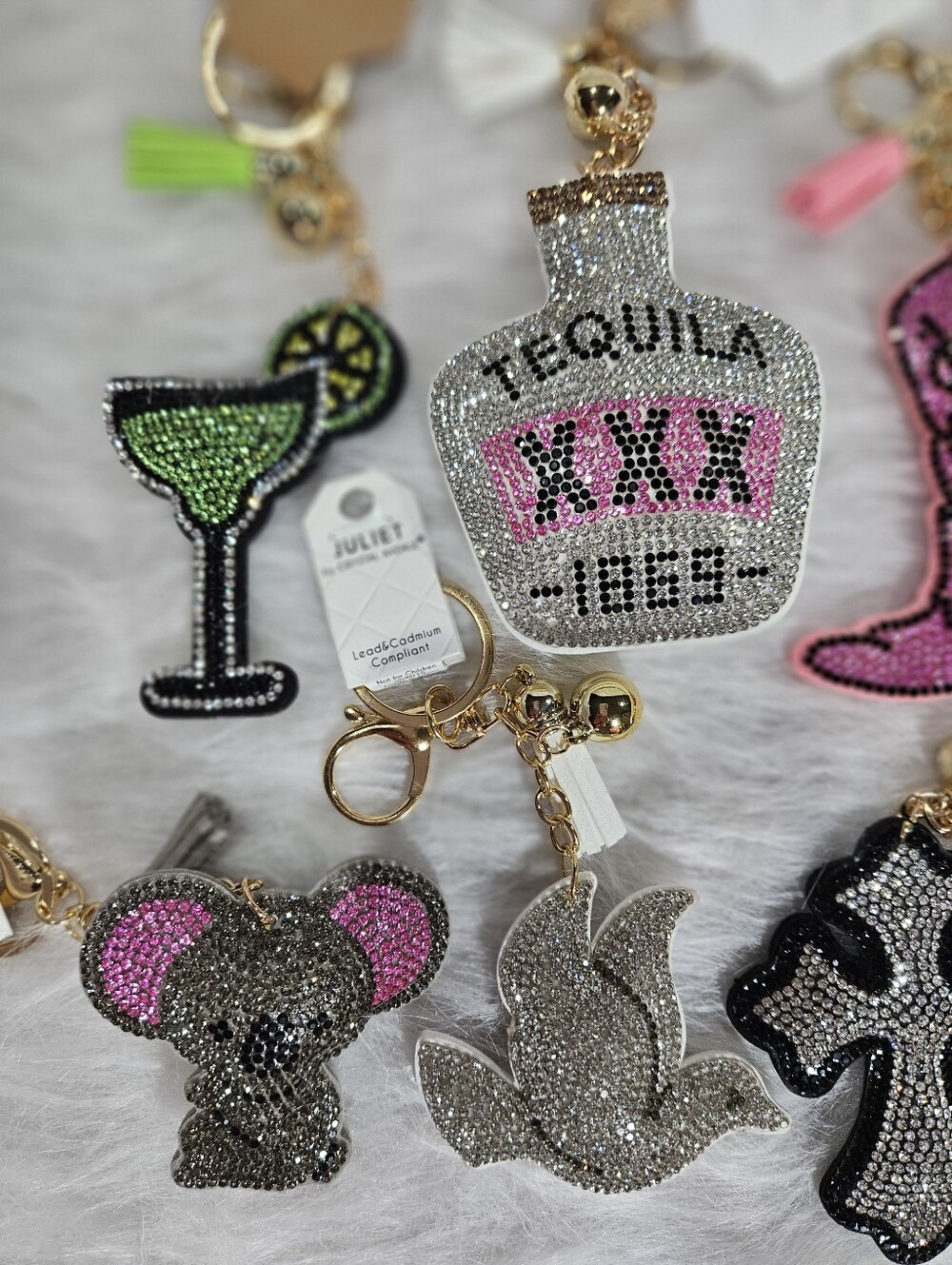 NWT Assorted Rhinestone Keychain Charms - Pink, Gold, Silver, Black - Picture 2 of 5